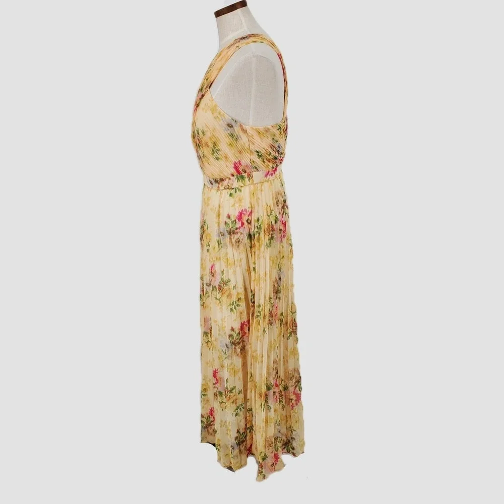 Ted‎ Baker Womens 0 US 2 Amerah Cross Front Pleated Midi Dress Tan Yellow Floral